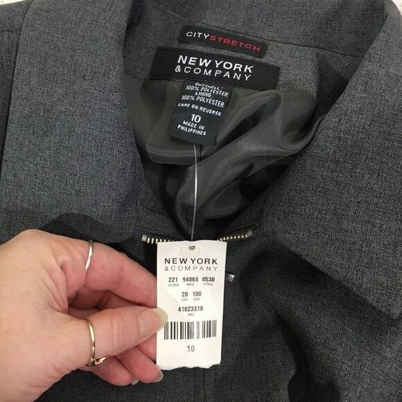 New York & company NWT NEW blazer jacket coat grey gray sz 10 zip front collar - Picture 6 of 14